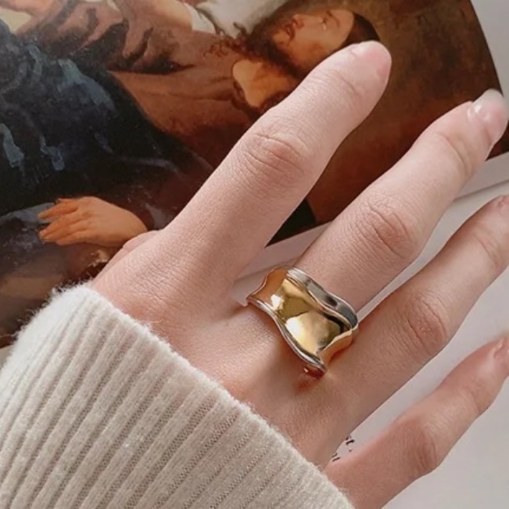 New Gold & 925 Sterling Silver Unique Wide Band Ring